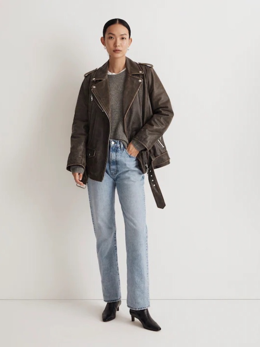 Madewell Distressed Leather Oversized Motorcycle Jacket